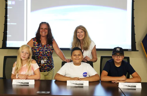 South Huntington rising 6th graders Gianni Balanos, Jacianna Chiechi, Alex Romano, Christina Rosploch, and Jancarlos Silva sent their experiment to the International Space Station.