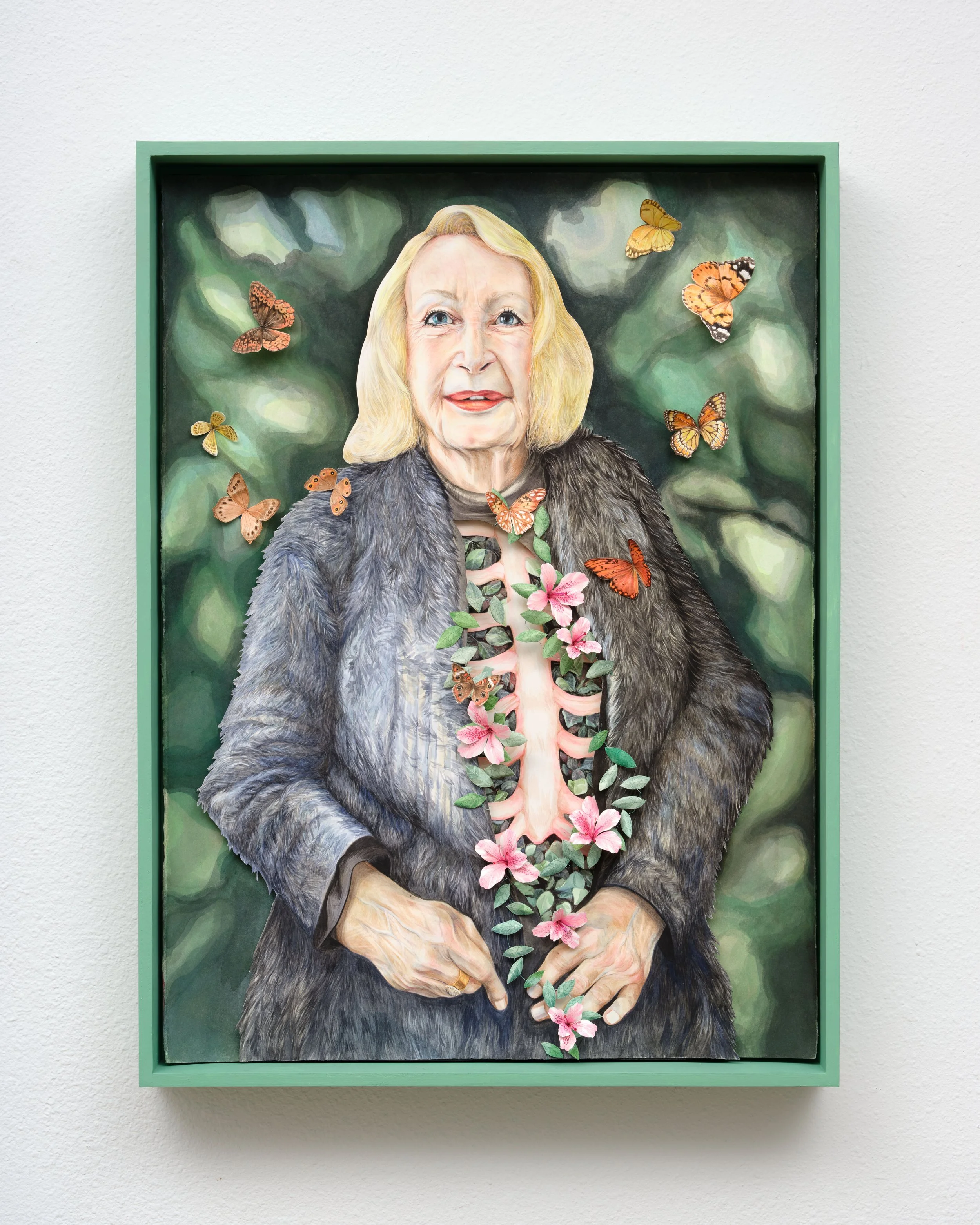   Mary,  2020 Watercolor, wire, beads and thread on paper 31.25 x 23.25 x 3.75” 