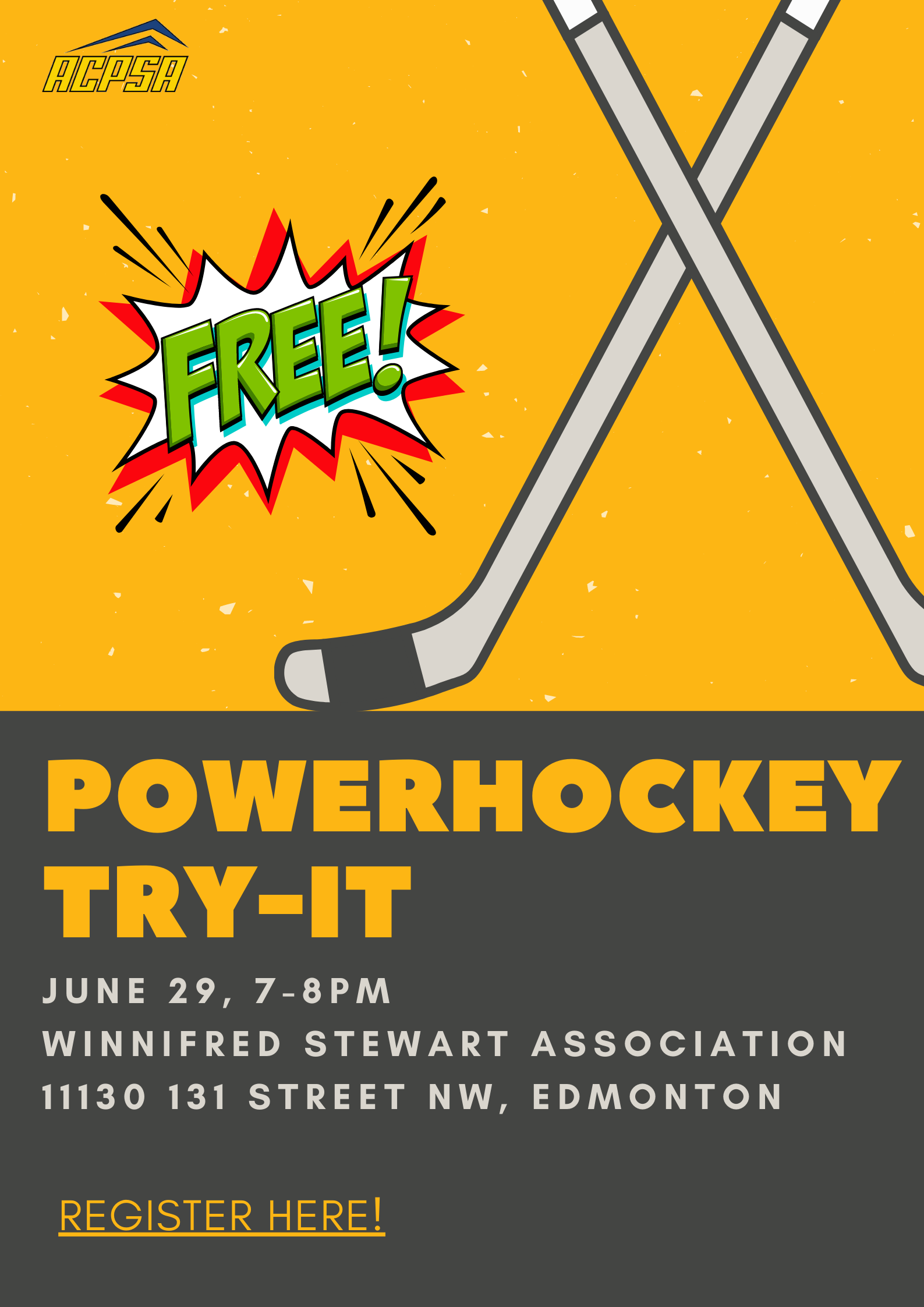 Powerchair Hockey Try-It June 29, 7-8 PM