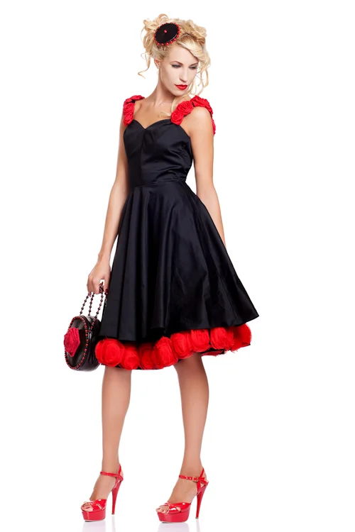 black bridesmaid dresses with red roses Black Fleur Bridesmaid Dresses