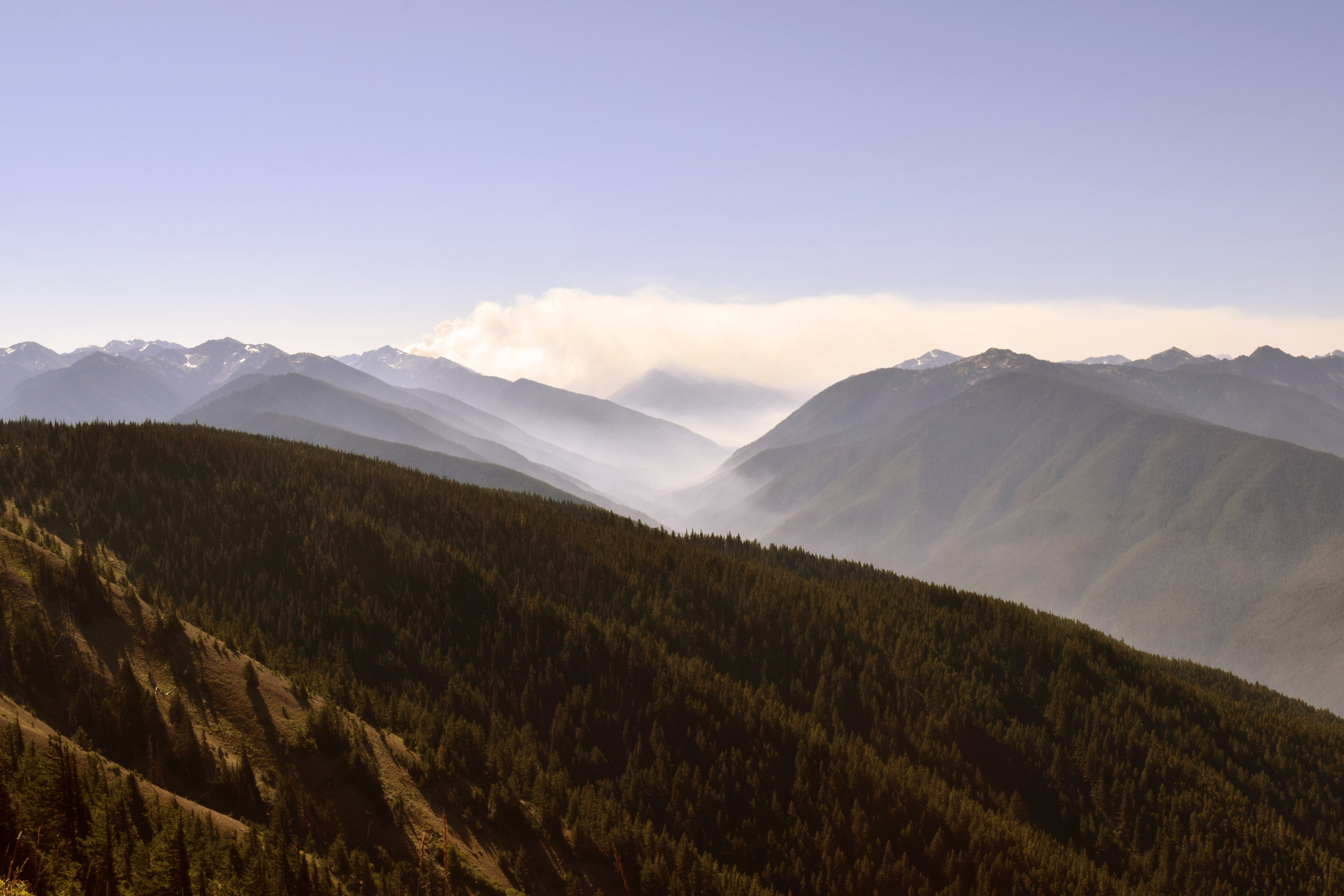 fire burning through the valleys right now as seen from Hurricane Hill. Smoky, but made for a beautiful Sunset in Seattle the last few nights. 