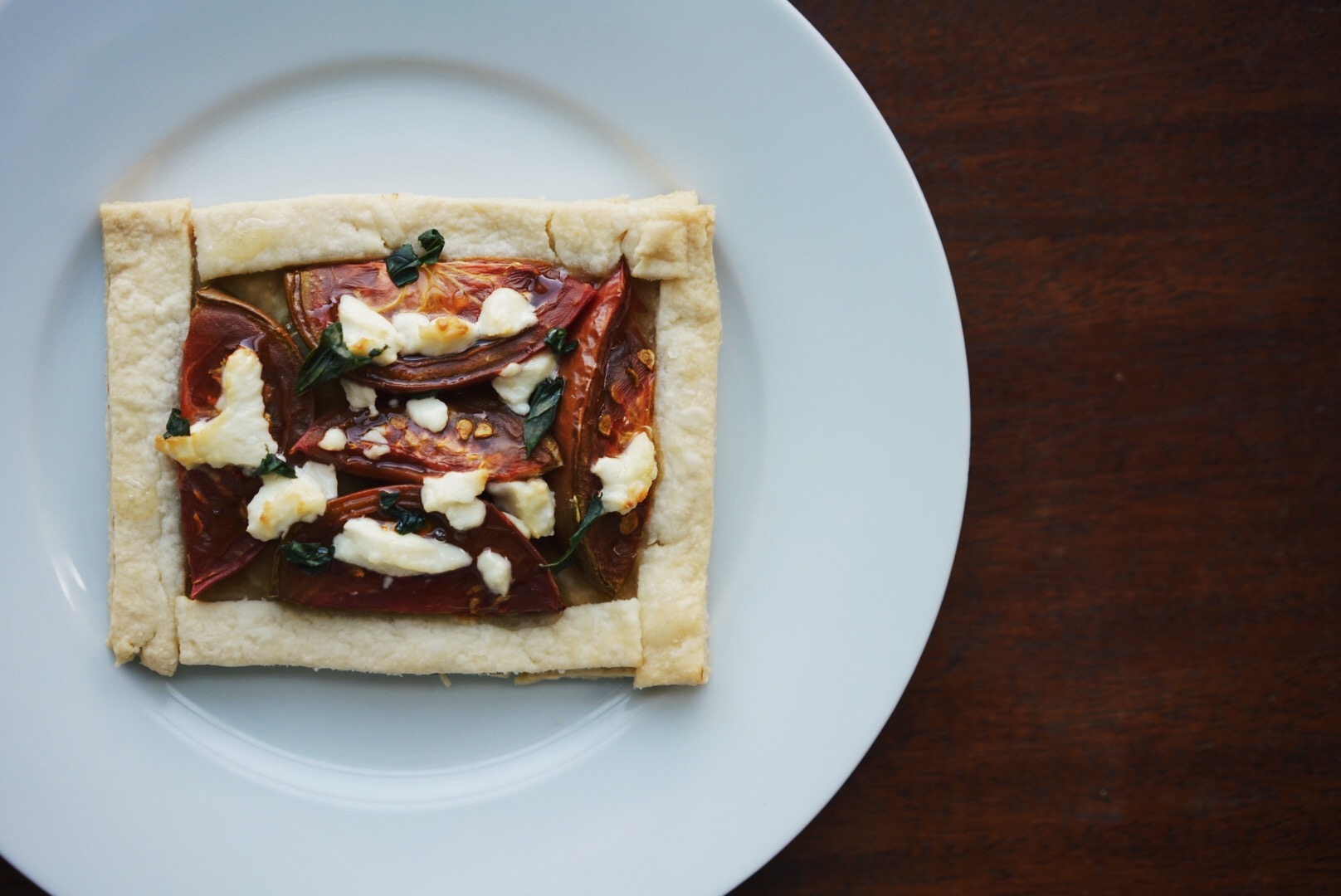 Tomato tart with dijon, chevre, and basil: My staple