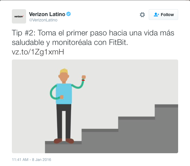 Copy Translation: Tip #2: Take the first step towards a healthier life and monitor it with FitBit. vz.to/1Zg1xmH