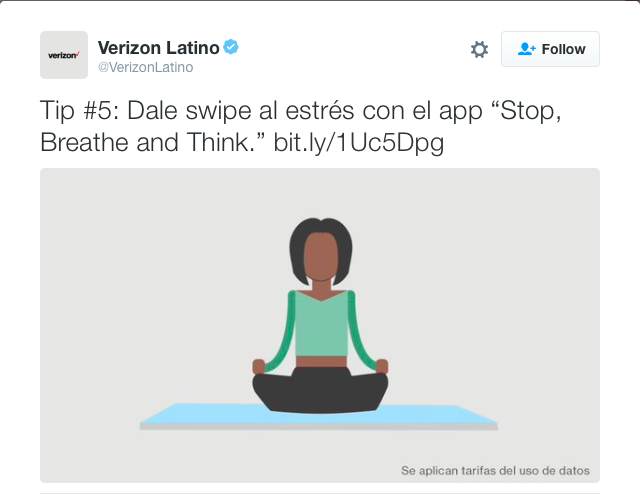 Copy Translation: Tip #5: Swipe away the stress with the "Stop, Breath and Think" app. bit.ly/1Uc5Dpg