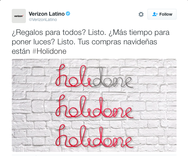 Copy Translation: Gifts for everyone? Done. More time for hanging lights? Done. Your holiday shopping is #Holidone 