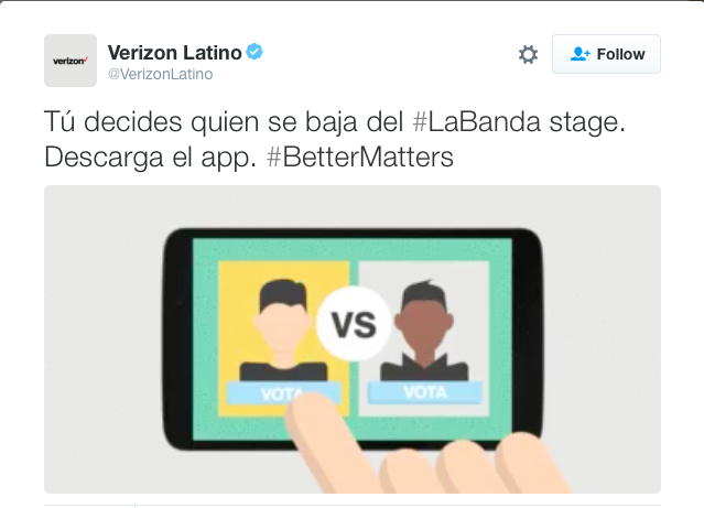 Copy Translation: You decide who gets off the #LaBanda stage. Download the app. #BetterMatters 