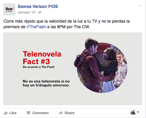 Copy Translation: Run faster than the speed of light to a TV and don't miss the season premier of #TheFlash at 8PM on @CWtv IN IMG: It's not a telenovela if there isn't a love triangle.