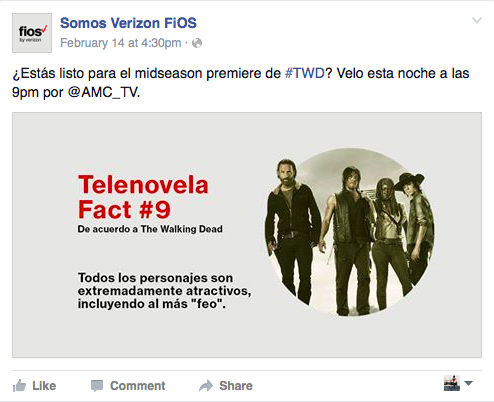 Copy Translation: Are you ready for the midseason premiere of #TWD? Watch it tonight at 9pm on @AMC_TV IN IMG Translation: All the characters are ridiculously attractive, even the most unattractive one. 