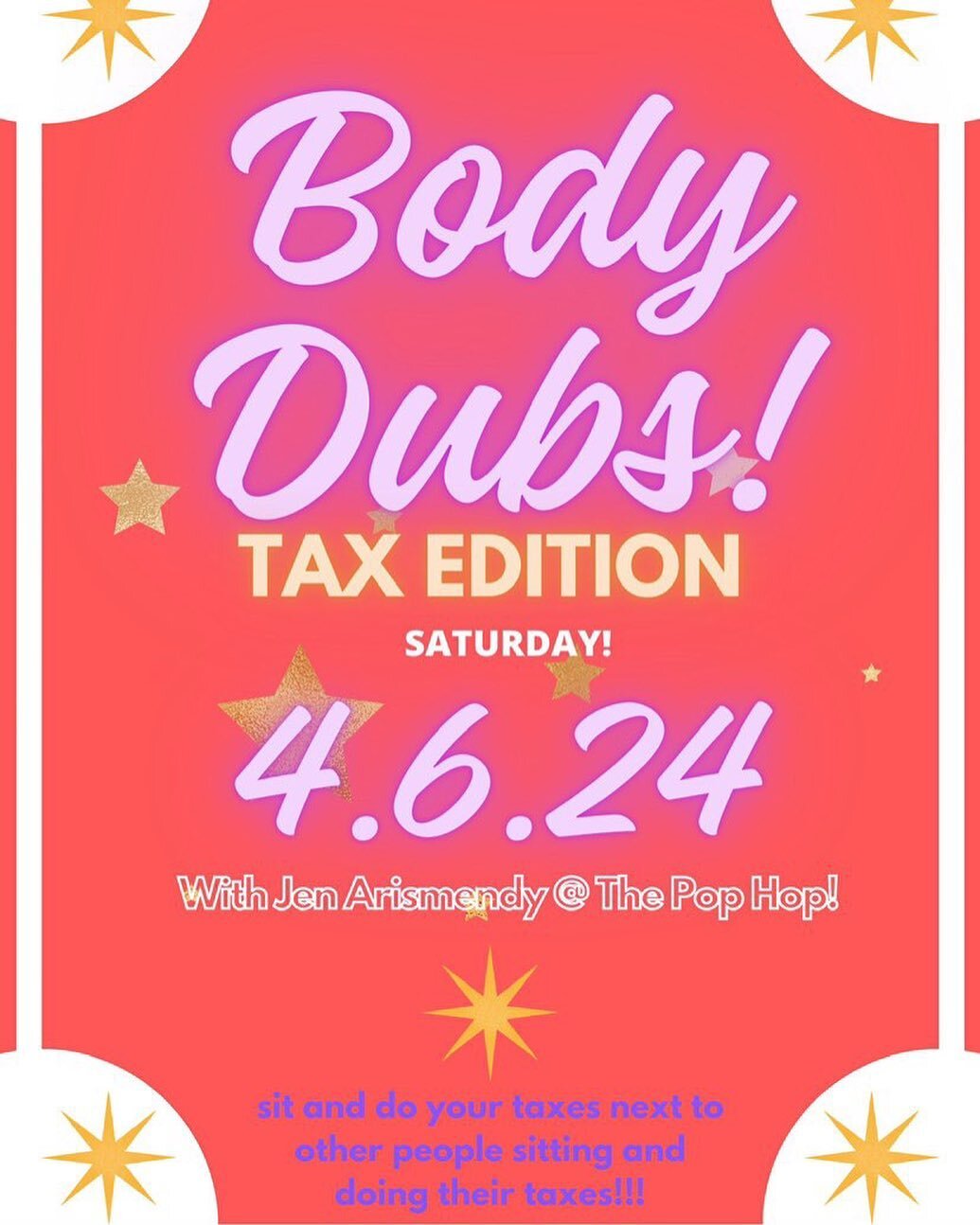 For the neurodivergent and/or procrastination crowd:

Come use the ADHD coping skill of &ldquo;Body Doubling&rdquo; or parallel working on Saturday, April 6th at 6pm and  work on our taxes together! 📄💸

Feel free to bring any other paperwork you ne