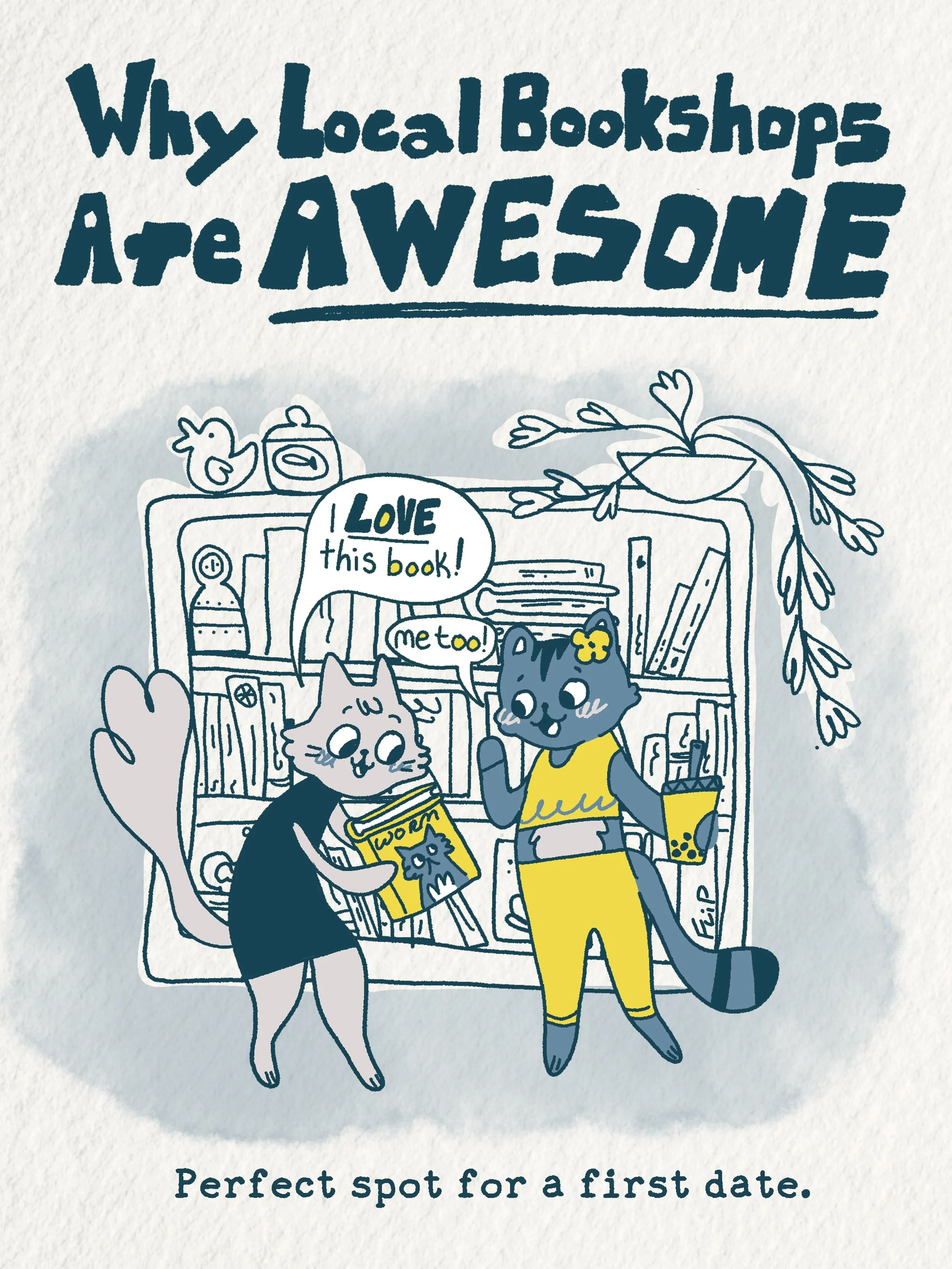 Local bookshops are the perfect spot for a first date! Grab a cute drink next door and stop by with your future sweetheart this weekend 📚🧑&zwj;❤️&zwj;💋&zwj;🧑💕
.
#bookshop #localbookshop #shoplocal #firstdate #highlandpark 
.
Art by @flipsarta