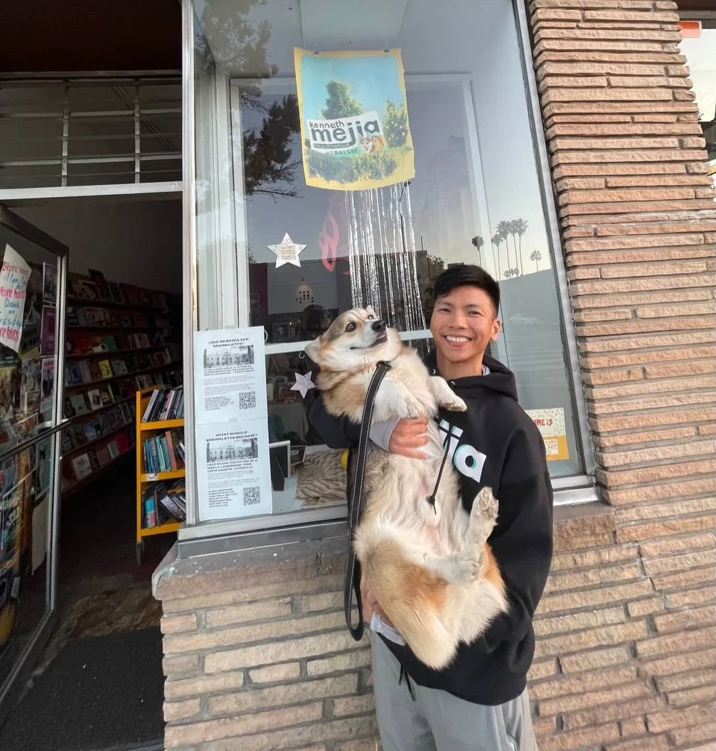Our favorite @lacity controller stopped by to admire the beautiful painting created by our artist-in-residence @crescentcheng! But @kennethmejiala, we forgot to ask: is this adorable spokescorgi is Kirby or Killa? 🐶