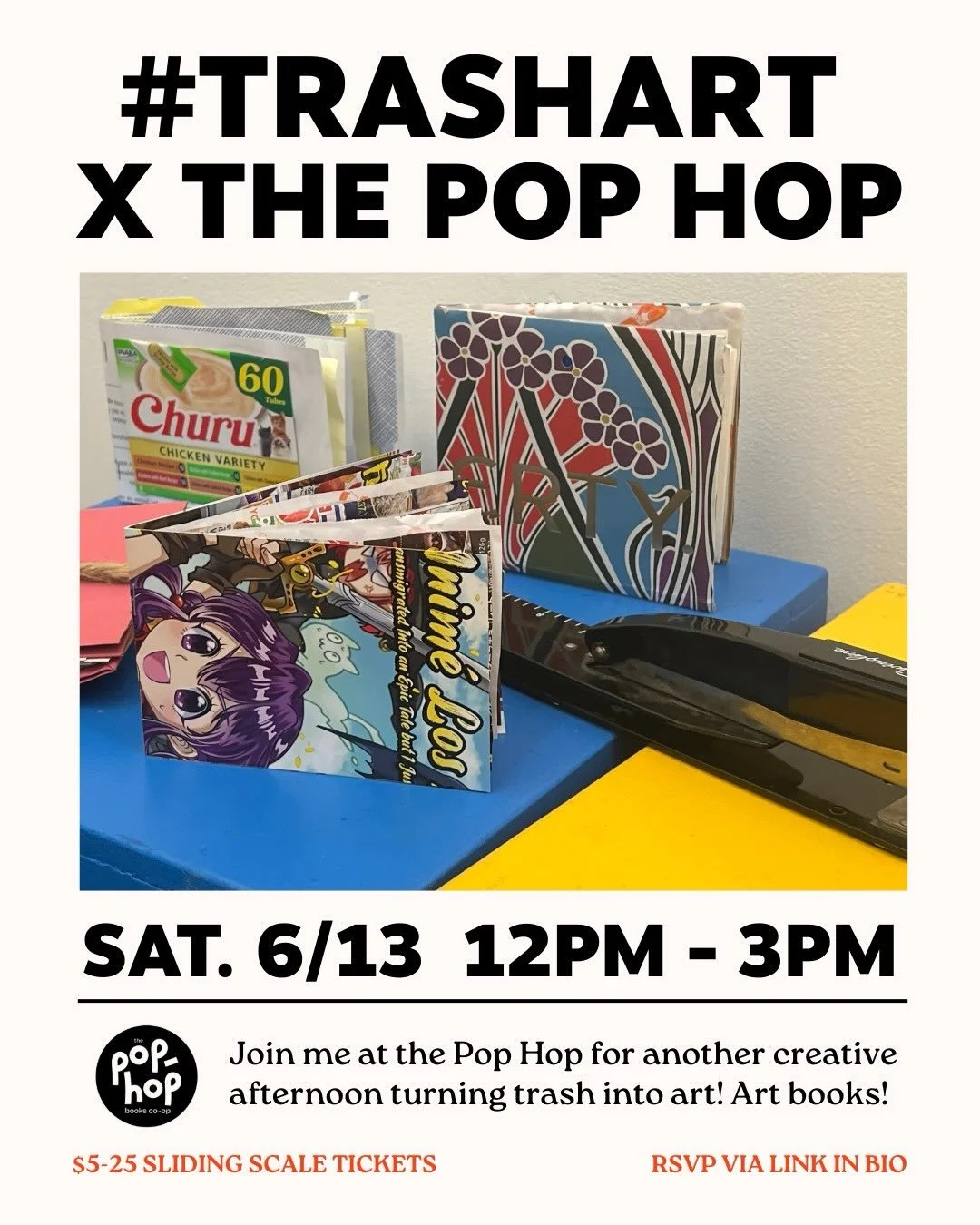 Join @trash.art.official this month on Saturday, June 13 to make a funky little art book - just for fun.

Come thru, kick back and make a primitive book out of the paper scraps and trashy bits that have been piling up at home. Please also feel free t