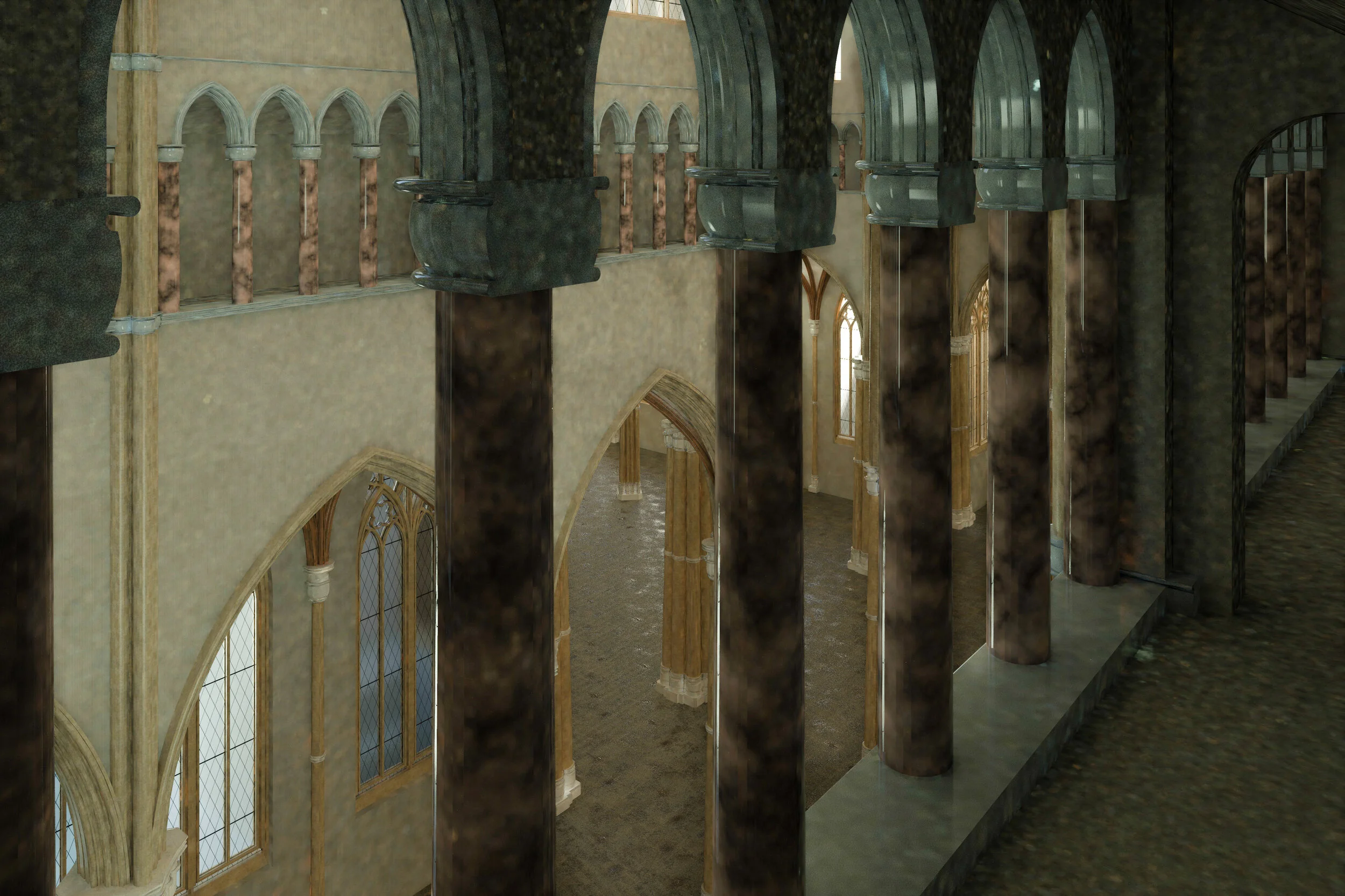 Interior View Historical Cathedral Dwarves Gallery Gothic Vaults Windows 3d Model Architectural History Rendering