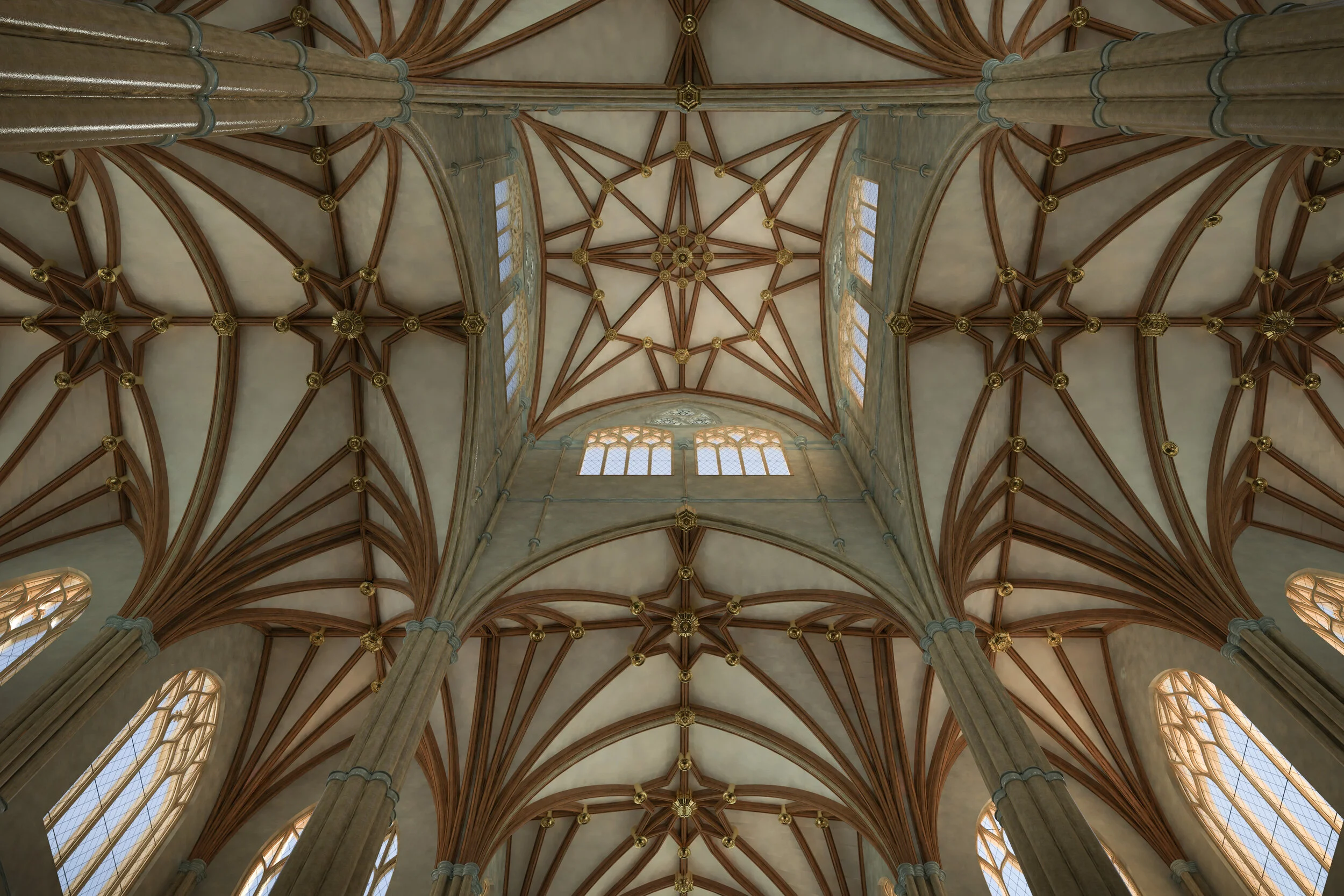 Interior View Historical Cathedral Ceiling Gothic Vaults 3d Model Architectural History Rendering