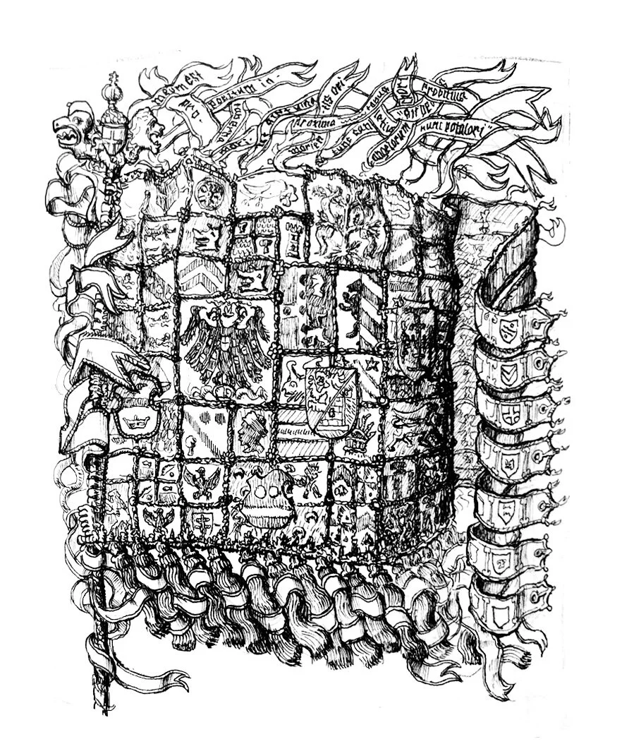 Flag Hapsburg Heraldic Crest Monarchy Historical Ink Pen drawing