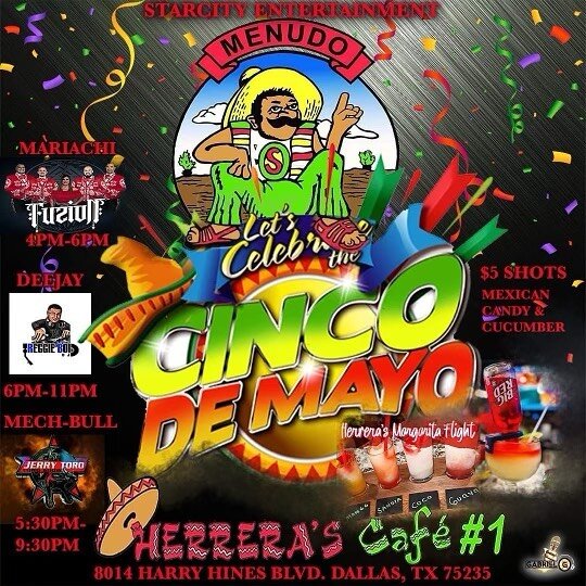 🔹DALLAS, TX🔹

Join us at Herrera&rsquo;s Cafe #1 on #cincodemayo for a special performance along with some great food &amp; drink specials! 🎉🇲🇽🪗🎺🎶 #puroparty #dallas #live #performance #drinkodemayo #may #kumbia #mariachi #banda #rock #countr