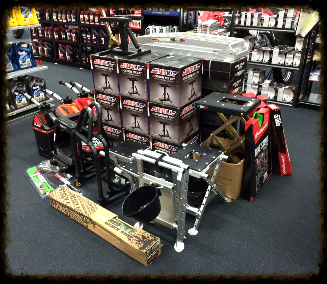range of mx lifts & stands and road bike paddock stands - we carry a wide range in stock 