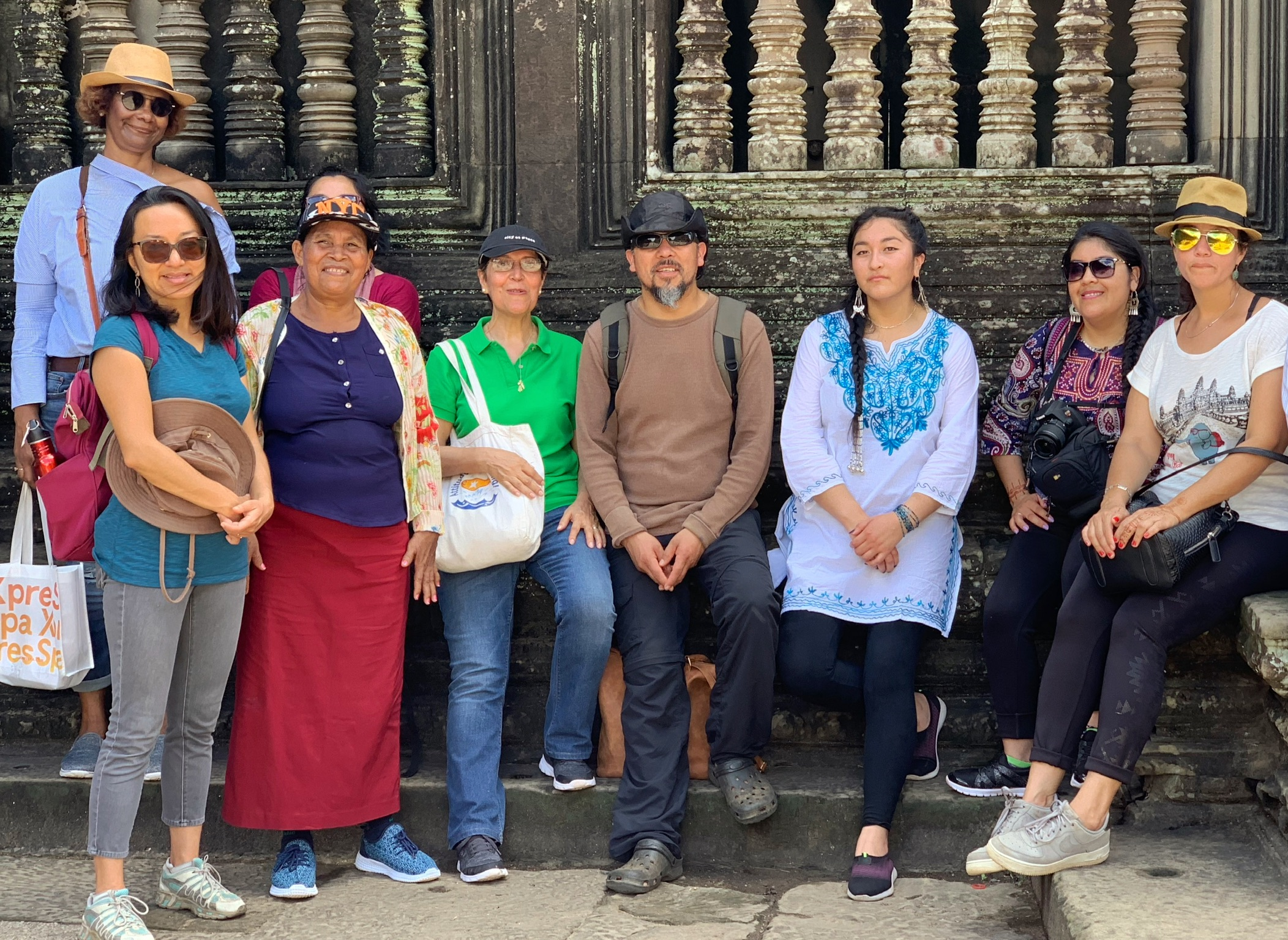 Photo 1. The delegation to Cambodia with members from the Mapuche community of Llaguepulli: Fernando Quilaqueo (center), Kelv Painefil (to his left), and Fresia Painefil (second from right), October 2018.