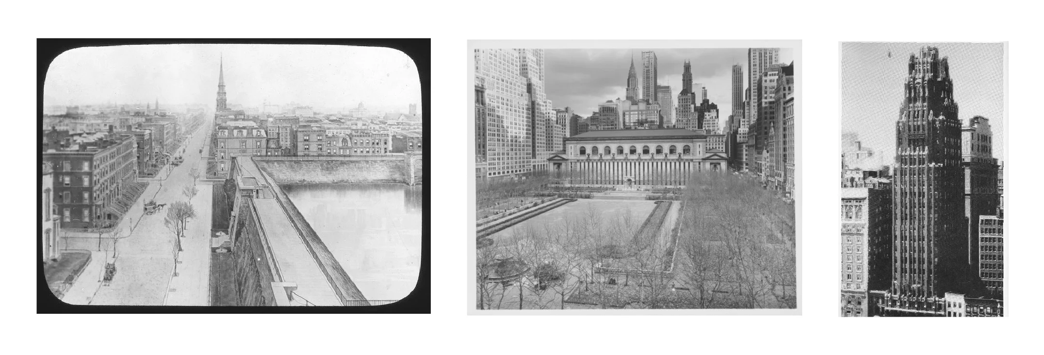 Croton Reservoir, New York Public Library, & American Radiator Building