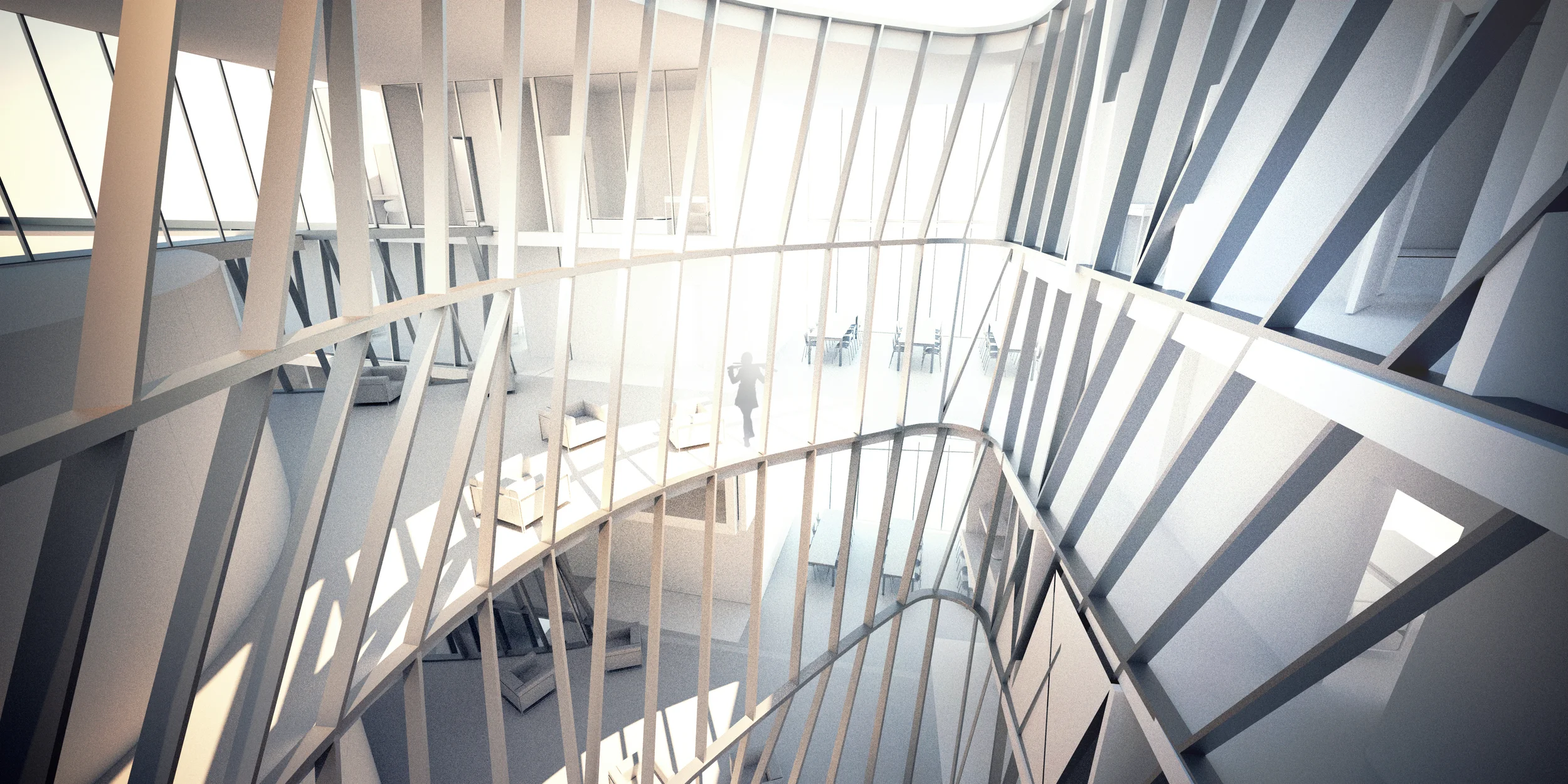 Each of the five dorm clusters are organized around an interior atrium