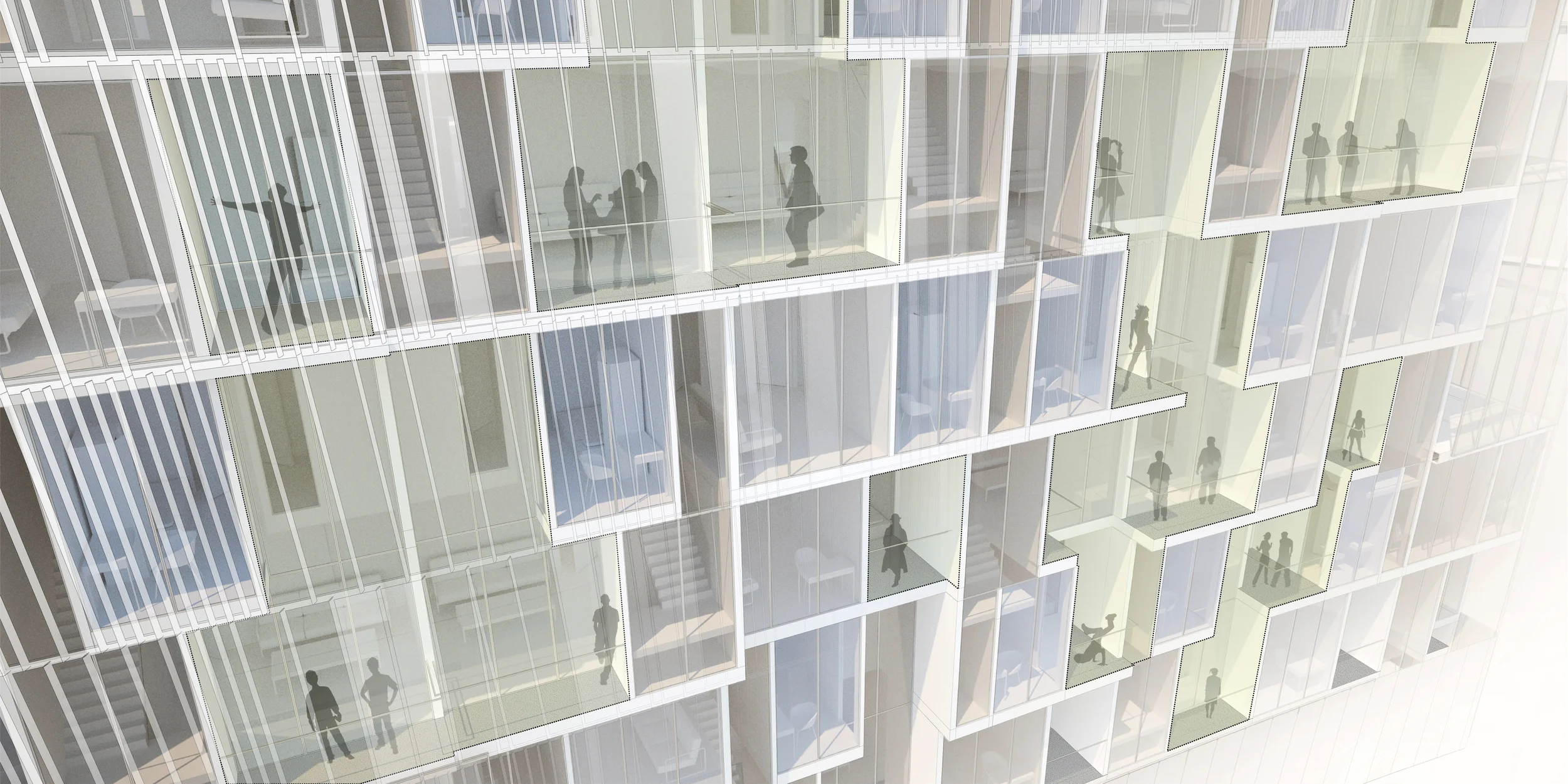 Unit Aggregation with Exterior Connective Balconies