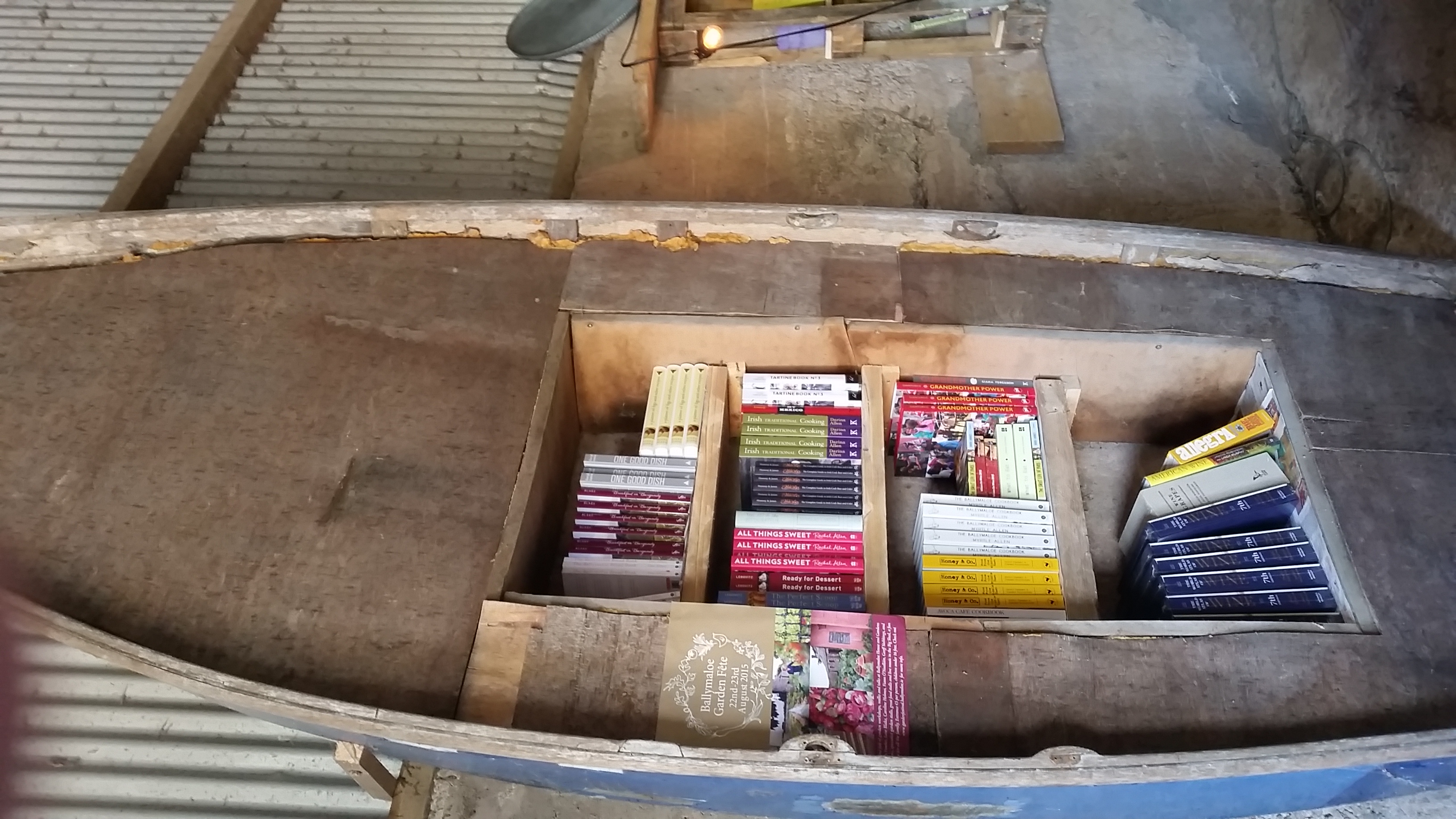 Books in a boat, as you do, in the book shop!
