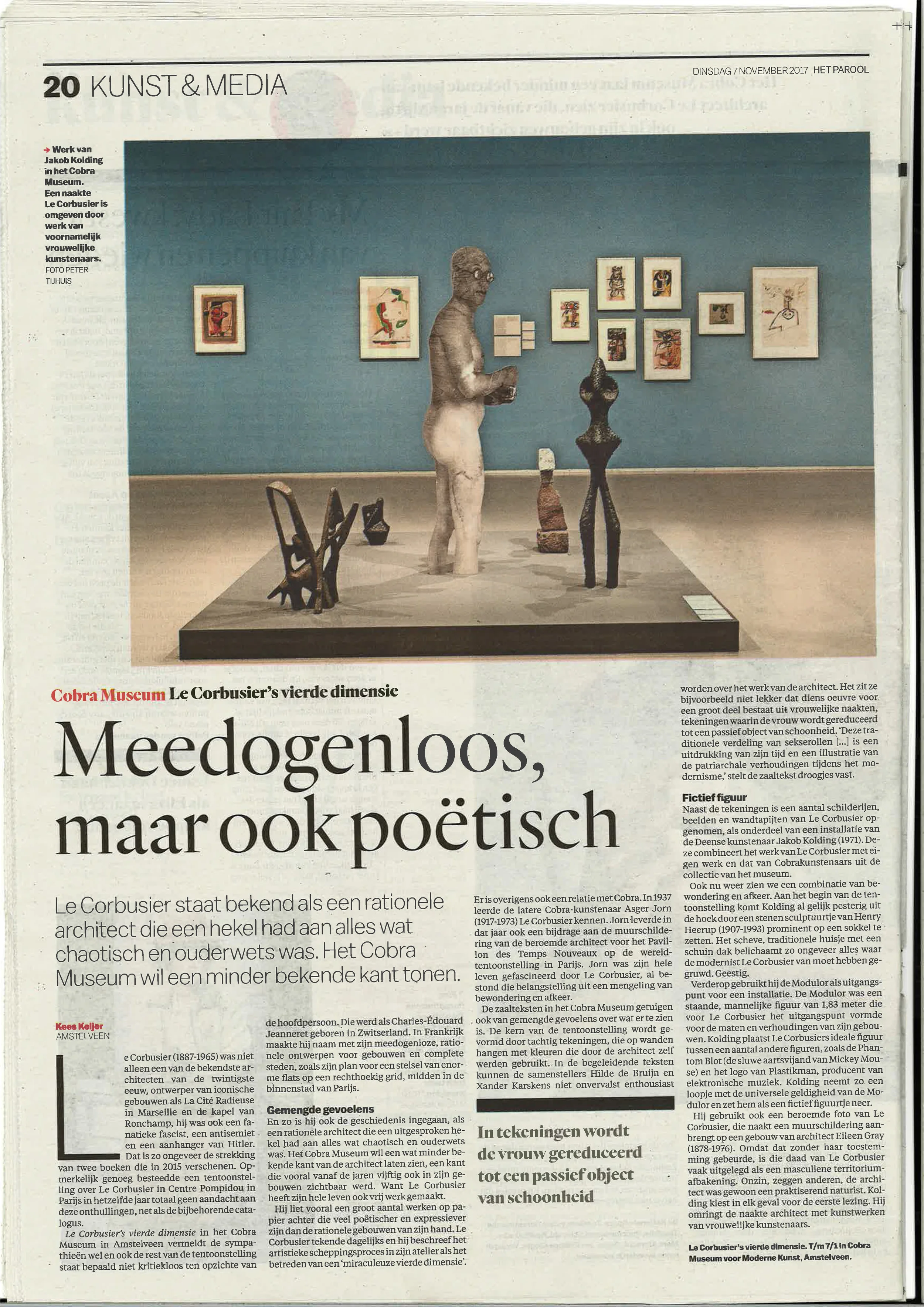 Publication in het Parool of Le Corbusier show in Cobra museum.