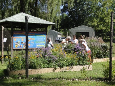 Visitors enjoying the Pollinator Garden