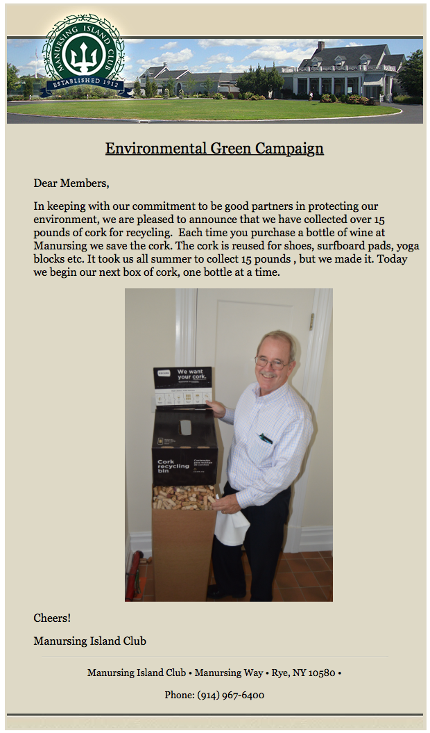 Manursing Island Club's announcement of its participation in "Put a Cork In It"