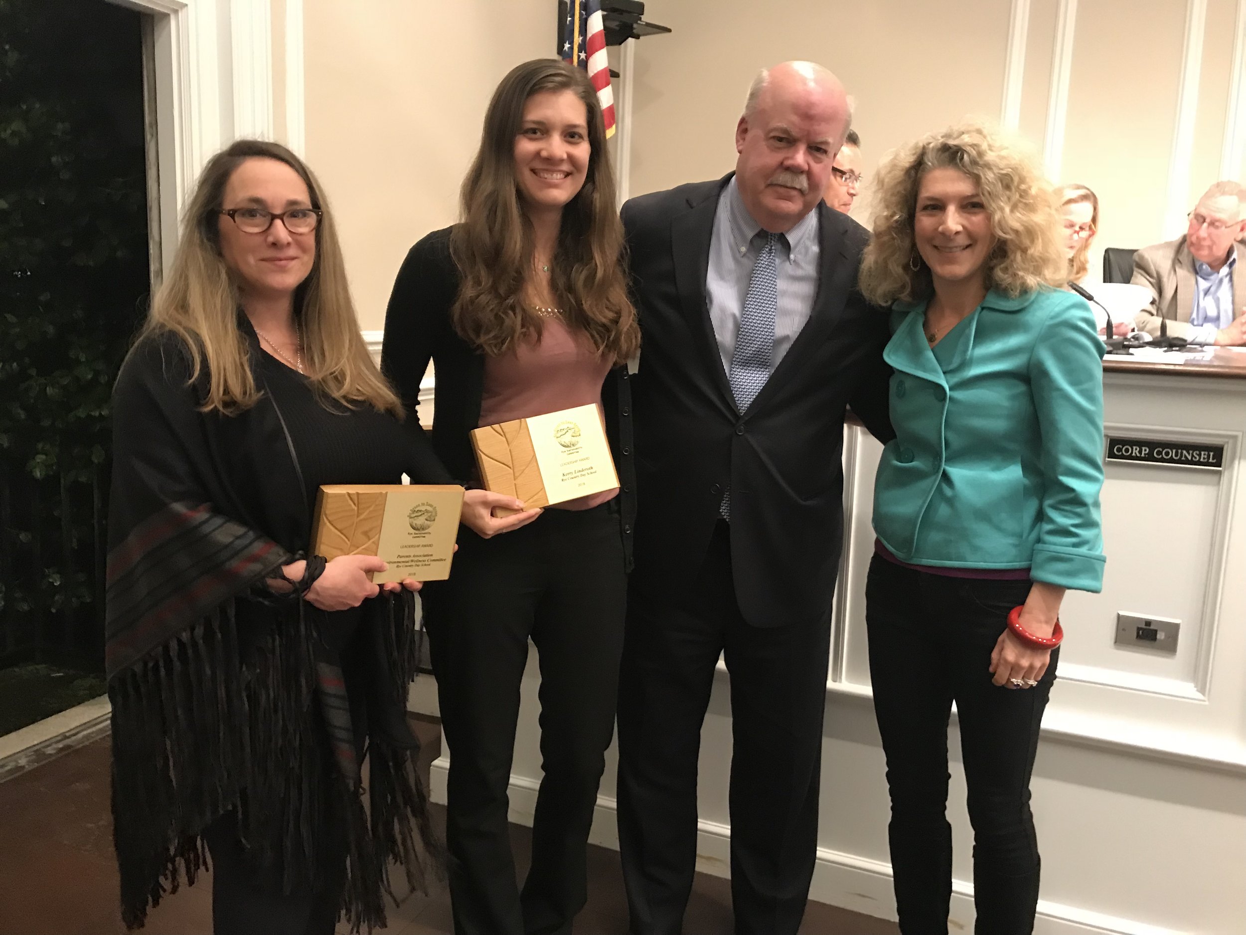 Dorian Feckl ( RCDS Environmental/Wellness Committee Chair), Kerry Linderoth and Scott Nelson with RSC Chair Melissa Grieco.