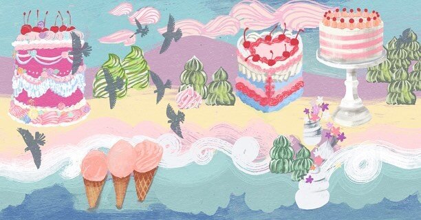 This is my illustration for THE GREAT OUTDOORS Challenge hosted by They Draw and Uppercase magazine on the beach, as I live near some beautiful beaches. I decided to play further with a Surrealist landscape I had created for a pattern, which has been