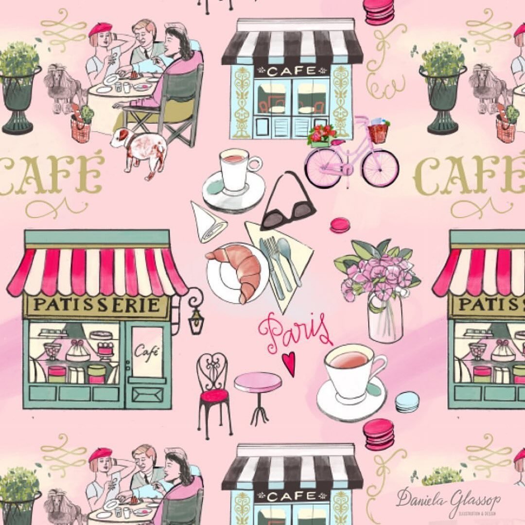 Sharing some home decor products with my @spoonflower design based on a French &ldquo;Pastel Cafe&rdquo;. I based my design on vintage Paris Cafes as the Parisian Cafes were a great part of visiting Paris and I have visited twice so far. This design 