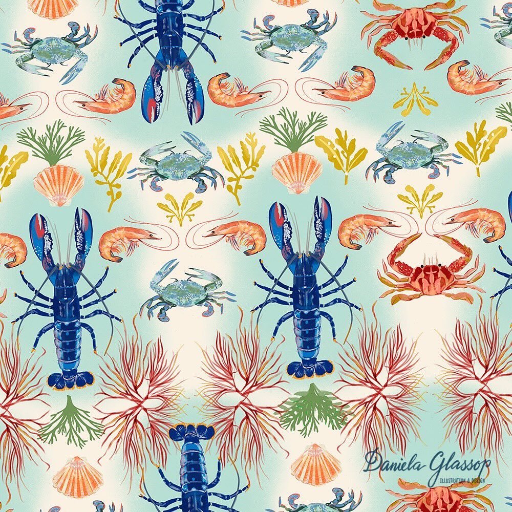 This is my entry for the next @Spoonflower challenge, titled Crustacean Core. I think it will look great for a coastal decor scheme as wallpaper, home decor items and apparel, such as shirts and shorts. I love how colourful Crustaceans can be.

If yo