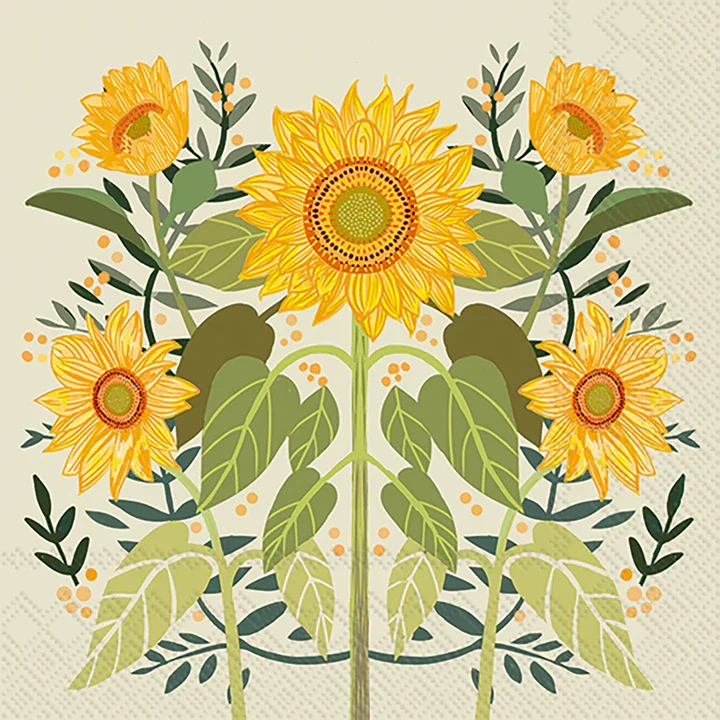 Cocktail Napkin with a sunflowers illustration by Daniela Glassop