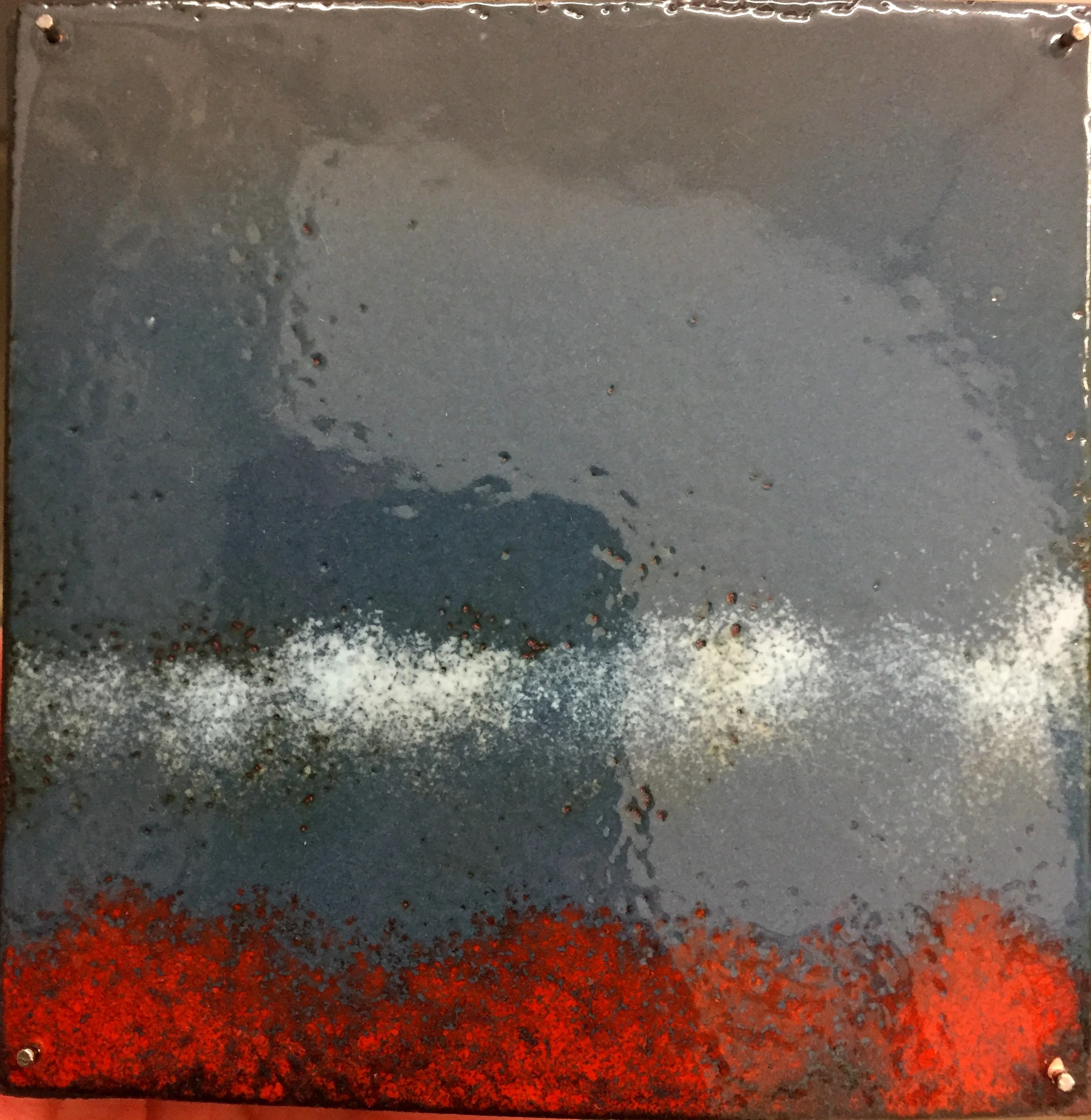 Horizon Study Low Clouds kiln fire enamel on copper 3”x 3” 2018
