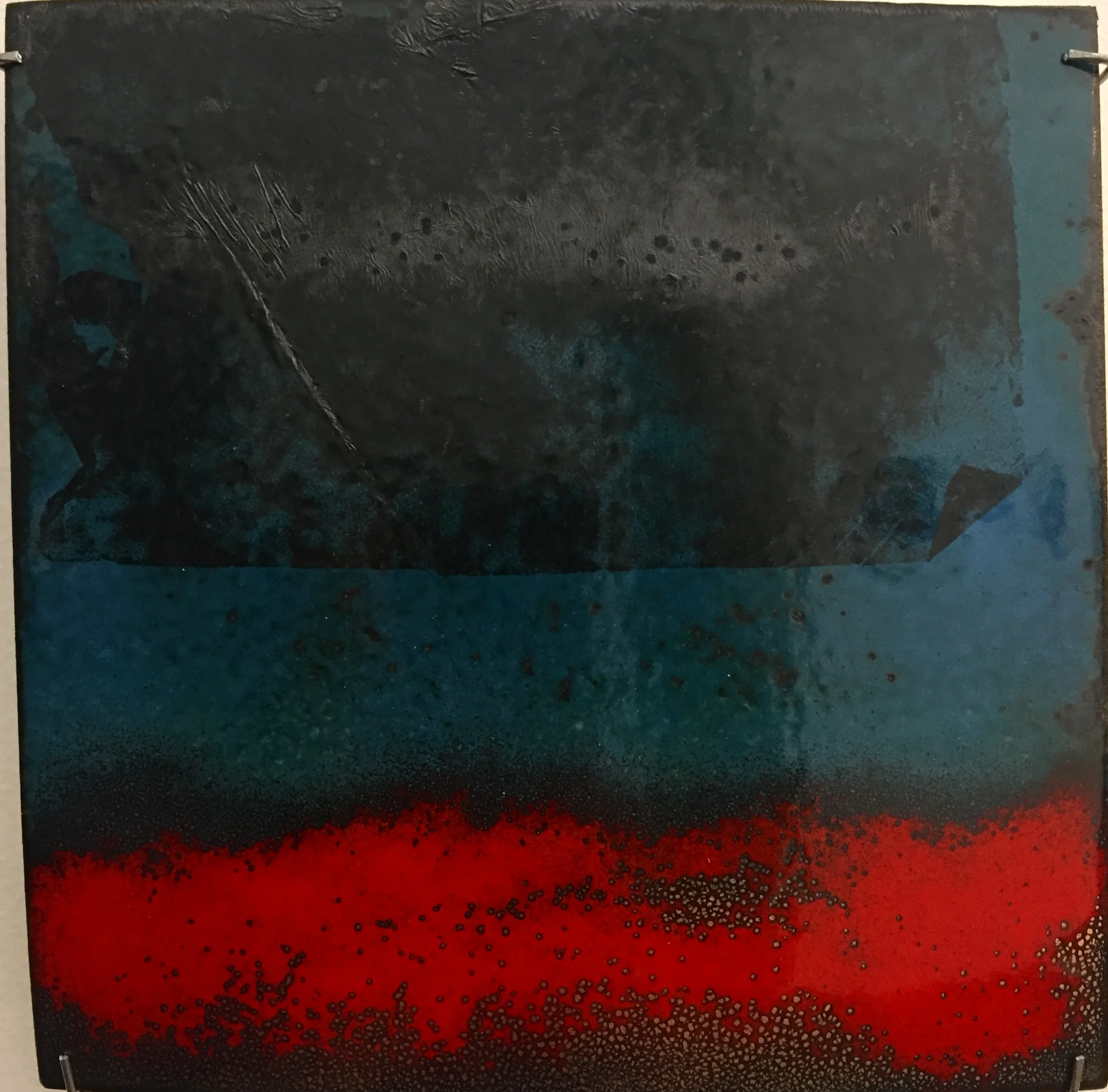 Horizon Abstract kiln fired enamel on copper 6’x 6” 2018