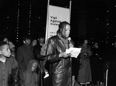 Winter turns to spring. And with the advent of spring comes a rebirth and an opportunity to sieze the power to change our lives to lives full of compassion. It is a time to touch, down through repressed and suppressed emotions, what is real and fundamental. Today's vigil provides some of us with a starting point in this process of discovering the worth in ourselves and others. For others, tonight's vigil is a continuing communion of souls seeking an end to the turmoil and strife gripping our communities and every other place on the planet... Anger must be replaced by purpose, hopelessness with promise and pride, rugged individualism with a collective spirit, apathy with passion, and death with life. So like the seasons, we too have the power to change. As we read the names of those who have made their transition to a better life, let us remember that there are only two bequests we can really give our children, one is roots, the other wings. Patricia Dowell April 2, 1995