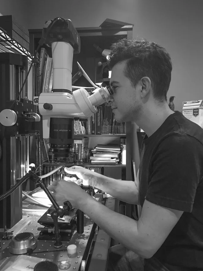 Danny at his microscope