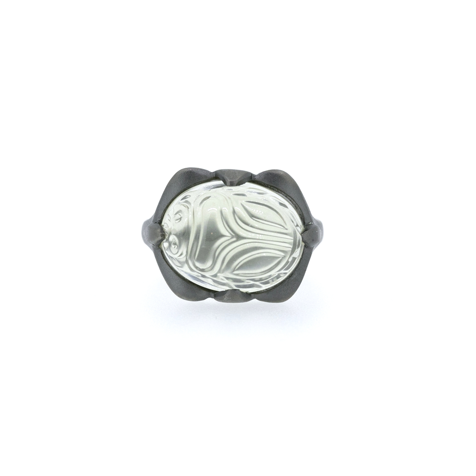 Carved moonstone silver ring