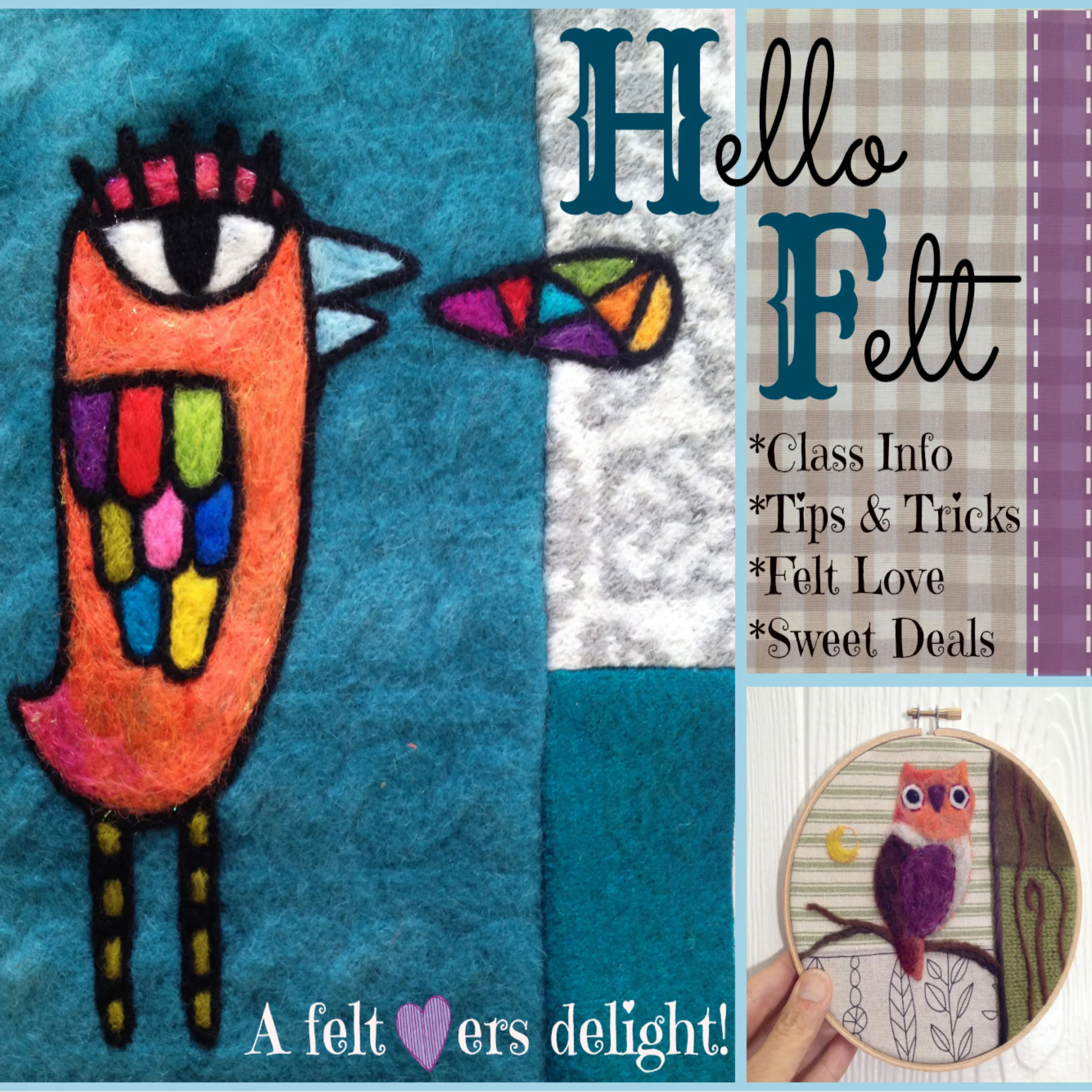 CLICK ON THE IMAGE ABOVE TO ACCESS THE HELLO FELT PAGE. Our Online Class adventure Hello Felt! has launched and all classes are now live! Find out more by clicking on the picture above to be directed to the Hello Felt page, where you can also sign u…
