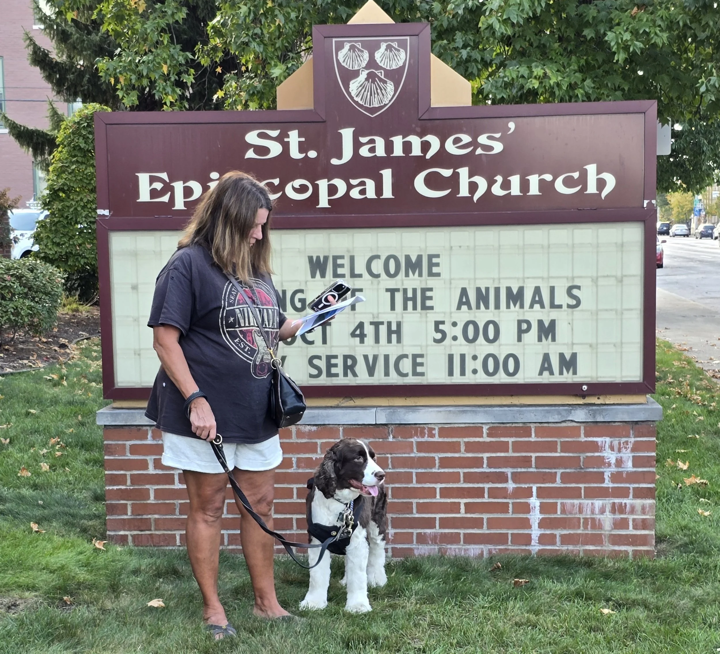 Robin with her dog Vincent at St Francis Day Pet Blessing