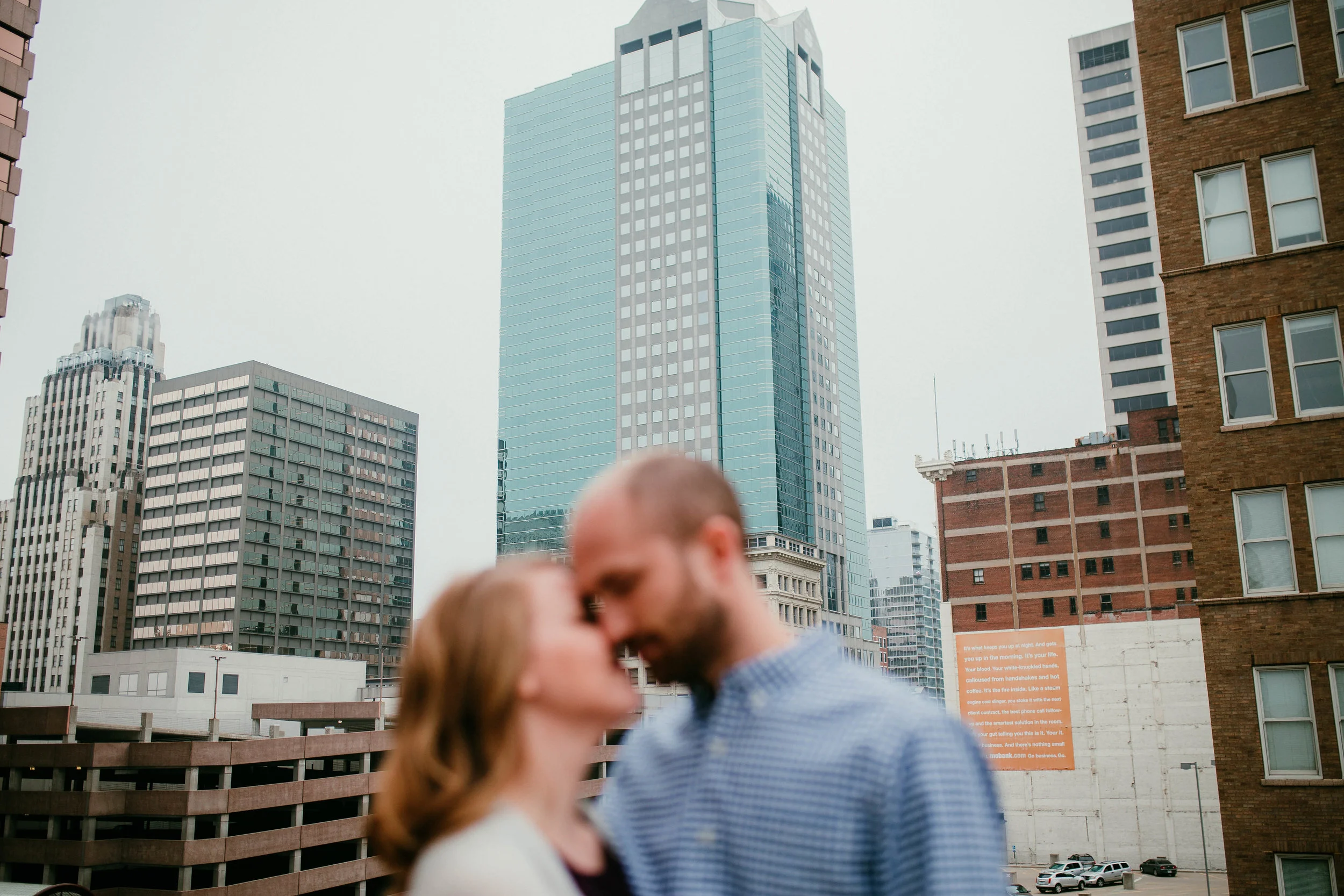 Alex & John: Downtown KC Engagement Session | Hannahill Photography | Kansas City, Mo | rooftop library session urban brick walls | engaged | couples portraits | wedding photographer | lifestyle photographer | documentary love story photographer