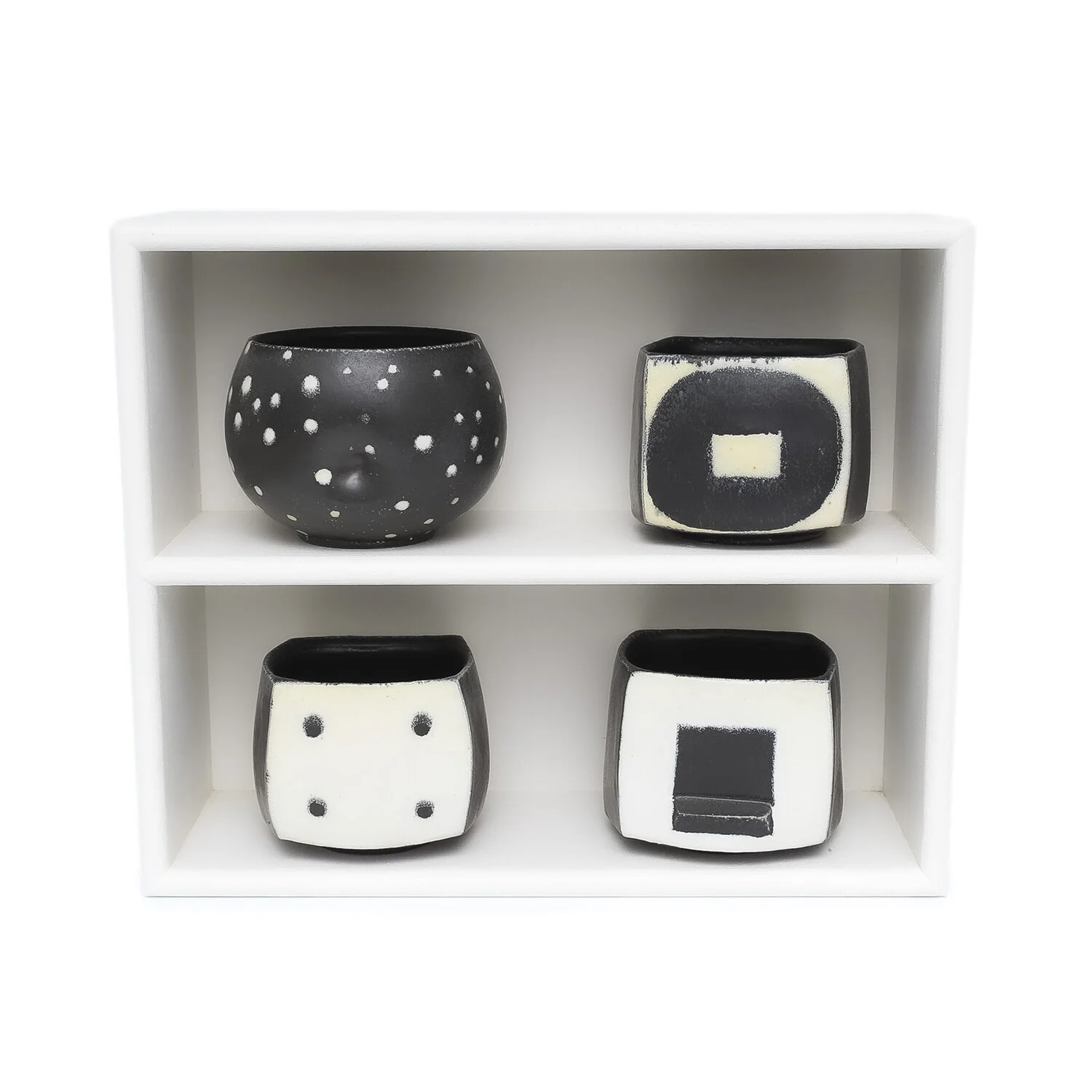 Four Black &amp; White Cups with Box