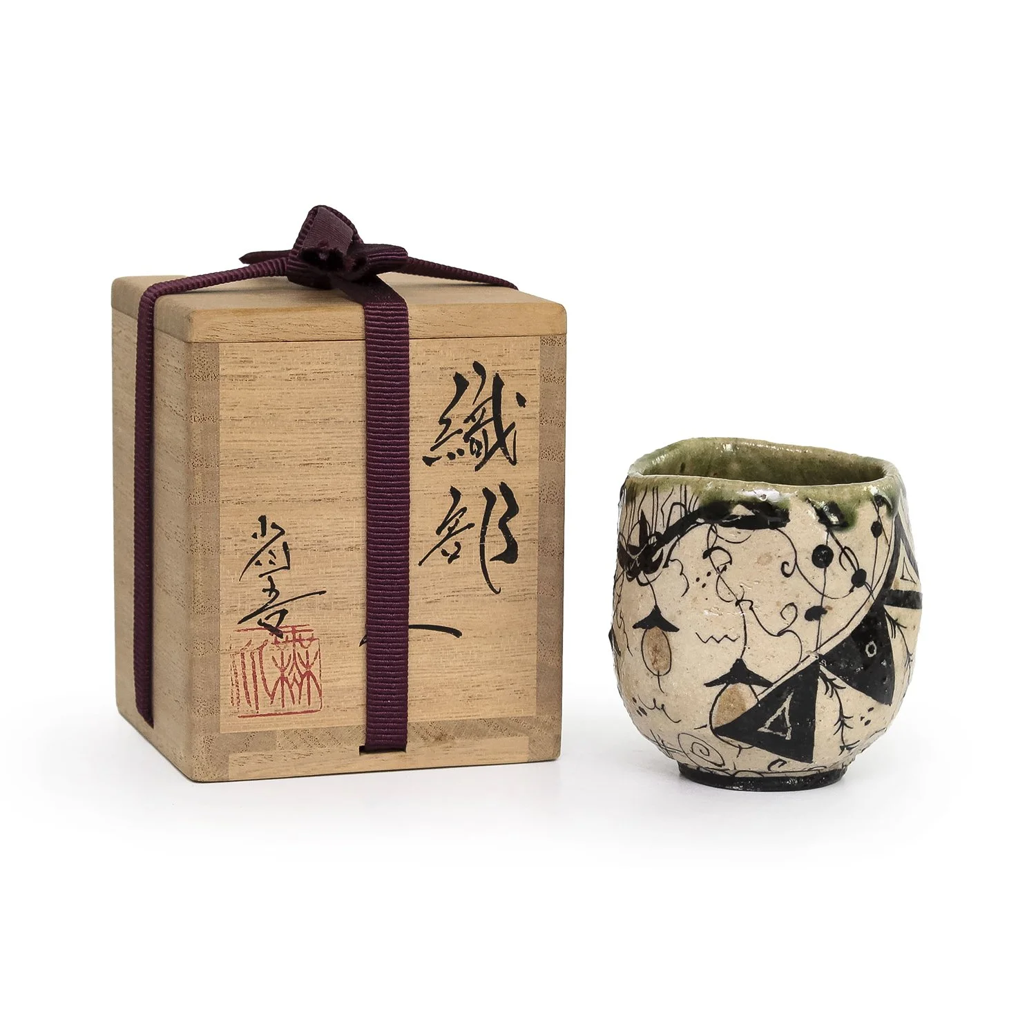 Shogo Ikeda - Bull and Bird Oribe Guinomi with Signed Box (INV# NP5145)