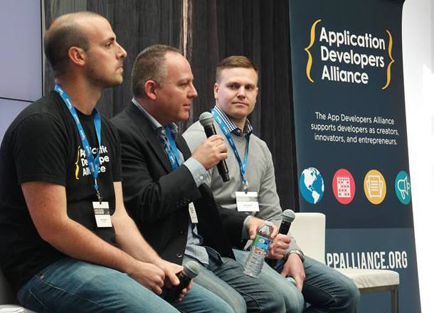 From L to R: Mike Schwartz (App Developers Alliance), Barry Dorf (DeNA), Sean Webster (AppLovin)