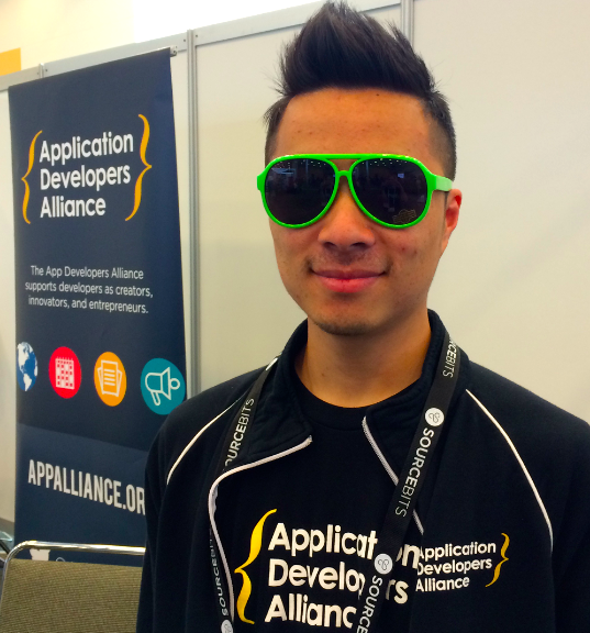 Kevin Zhu, Apps Alliance Team Member, looking stylish at our AppsWorld booth.