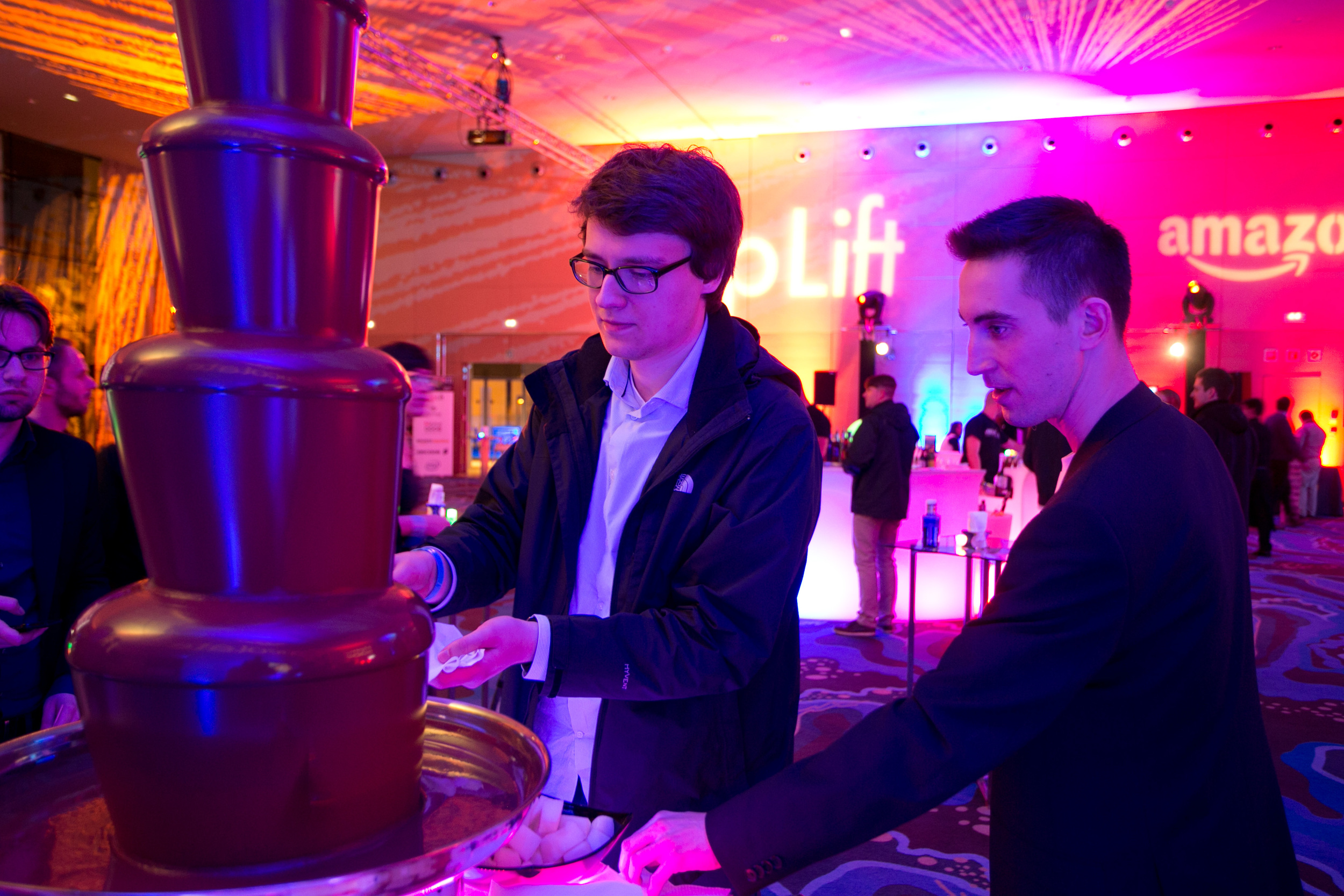 Guests enjoy the chocolate fondue