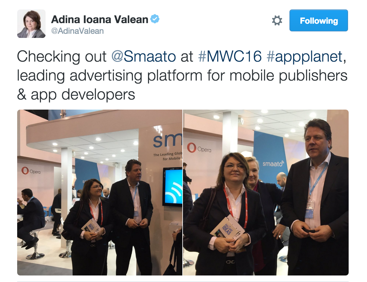 Adina-Ioana Valean tweets about her visit with Germany-based company, Smaato.