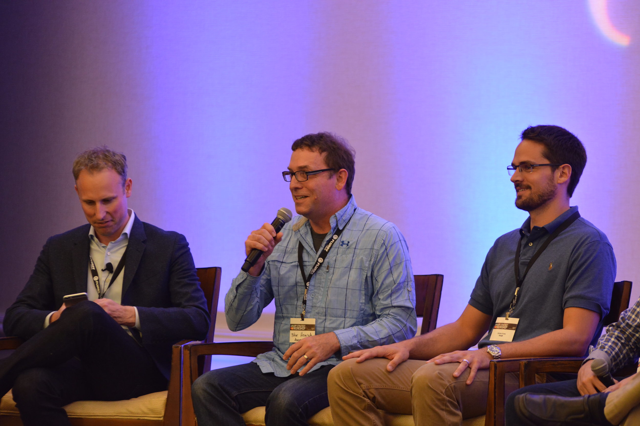 Our next panel was moderated by Martin Price (Chocolate by Vdopia), and it featured Zachary Kuney (Google), Adam Rockmore (Fandango), Peter Heinrich (Amazon Appstore), and Rafael Vivas (AppLovin).
