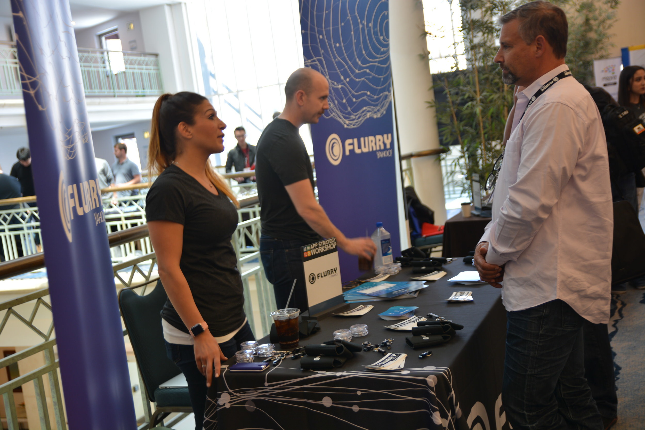 Our sponsor, Flurry, talking to attendees 